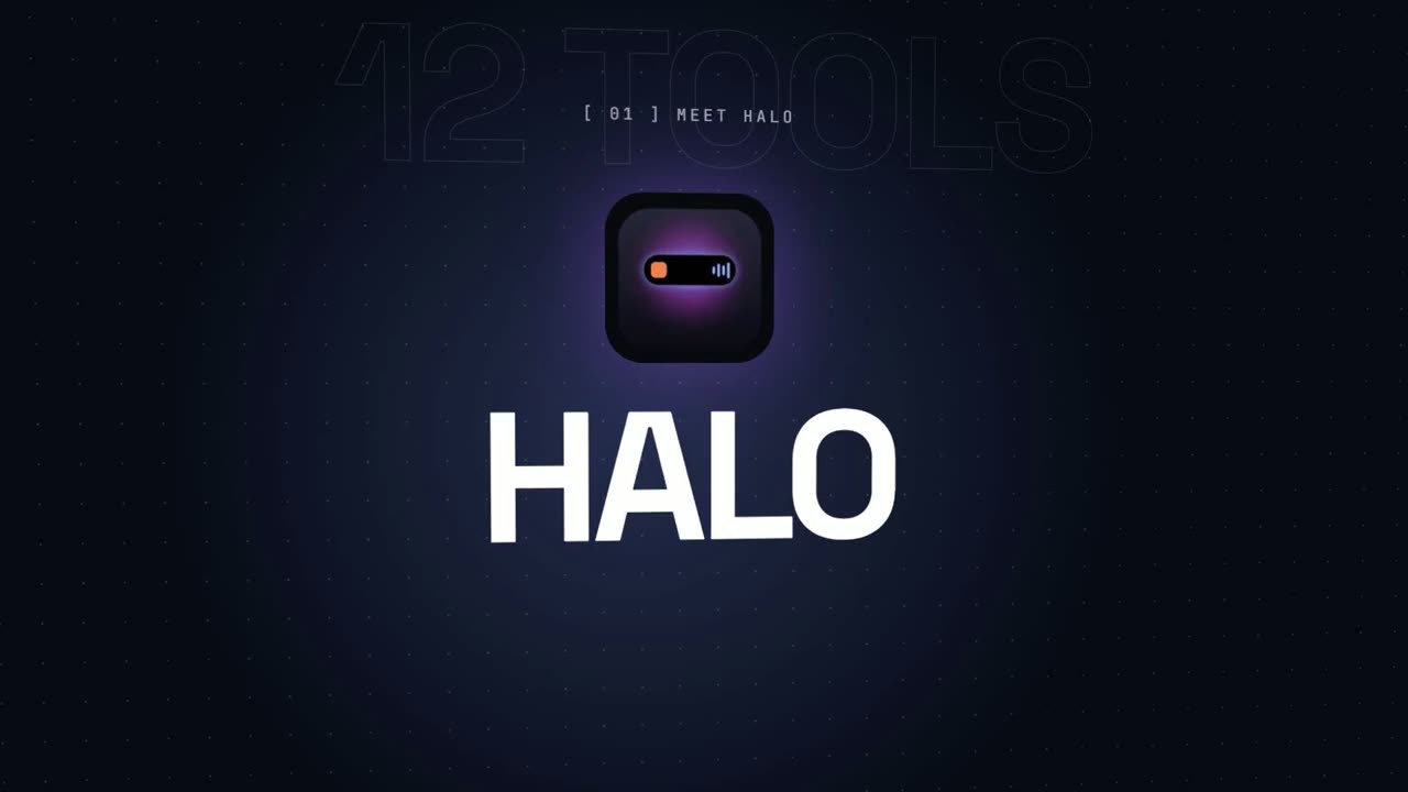 Halo concept video frame: the HALO app icon on a dark navy background