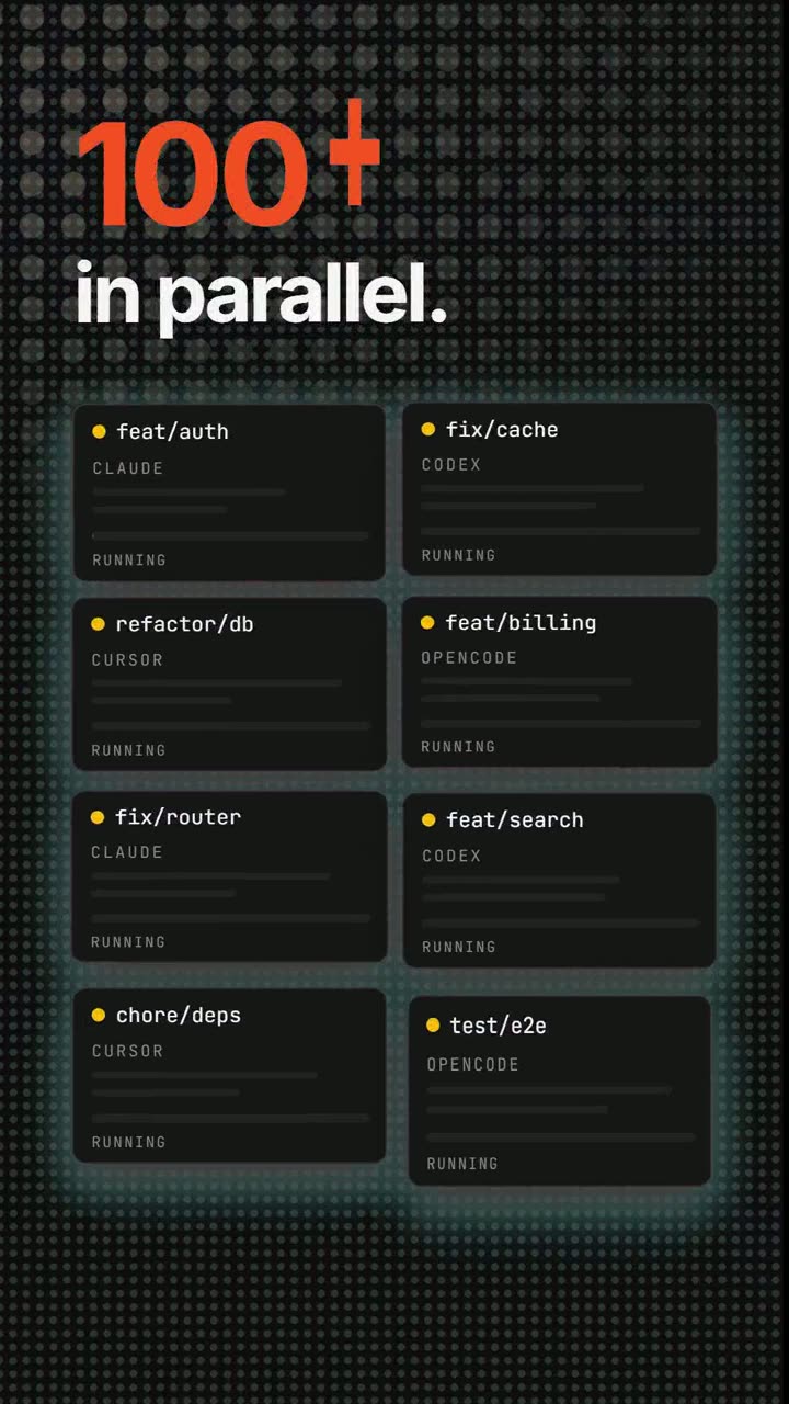 Superset concept video frame: 100+ agents running in parallel